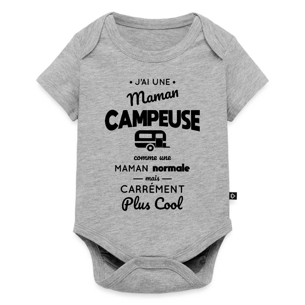 Body Bébé bio manches courtes - J'ai une maman campeuse - gris chiné