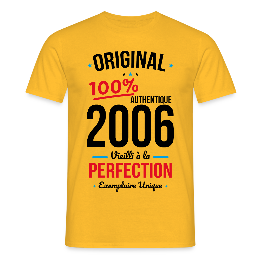 T-shirt anniversaire 20 ans Homme coloris clair – Original 2006 Authentique - jaune