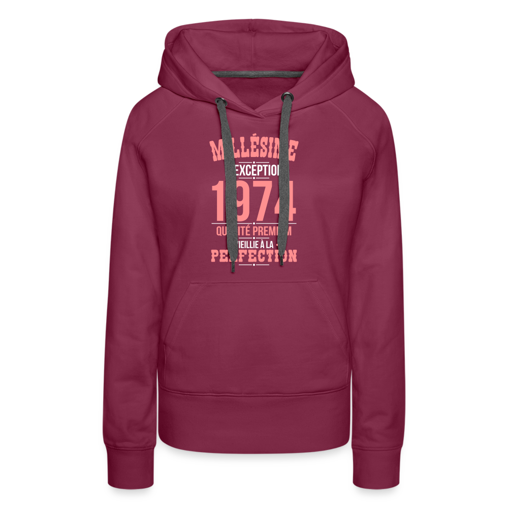 Sweat à capuche Premium Femme - Anniversaire 51 Ans - Millésime 1974 - bordeaux