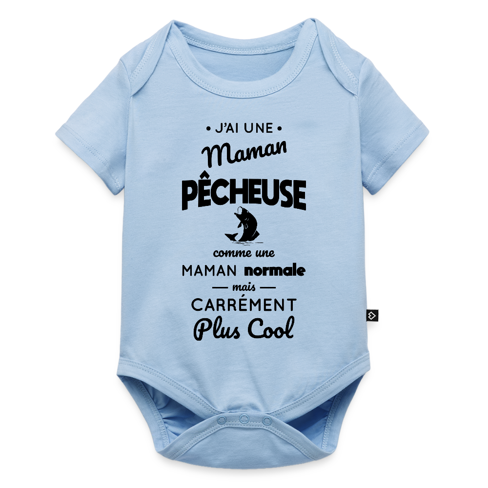 Body Bébé bio manches courtes - J'ai une maman pêcheuse - bleu clair