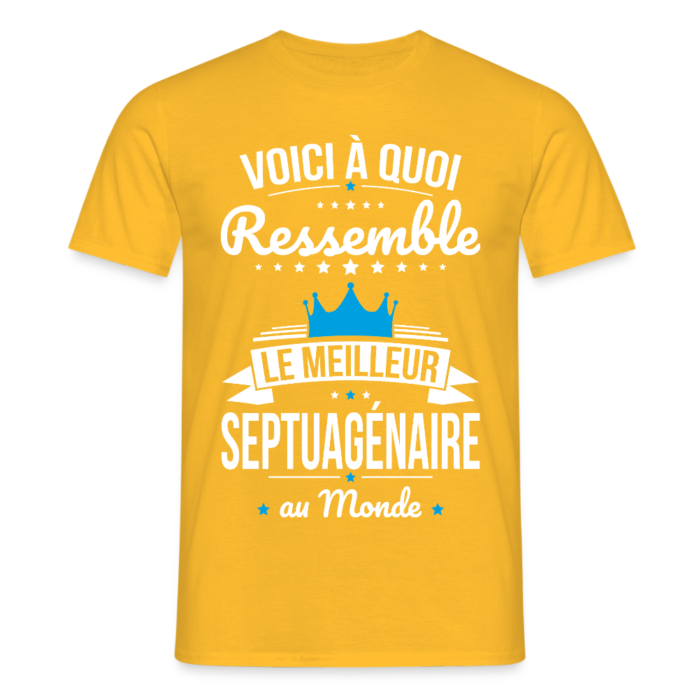 T-shirt Anniversaire Homme – Le Meilleur Septuagénaire au Monde - jaune