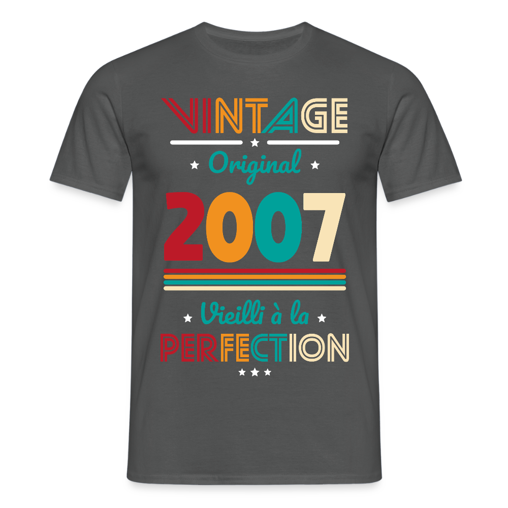 T-shirt Homme - Anniversaire 18 Ans - Vintage Original 2007 - charbon