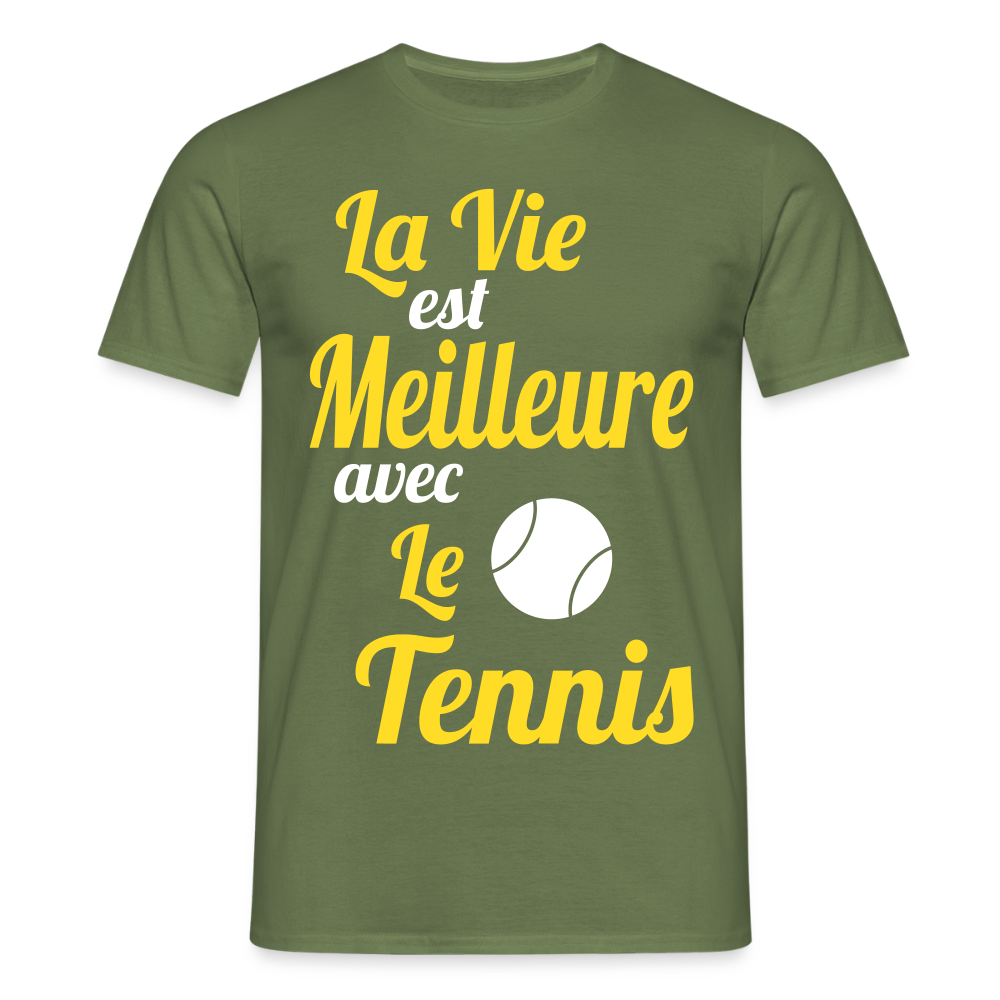 T-shirt Homme - La vie est meilleure avec le Tennis - vert militaire