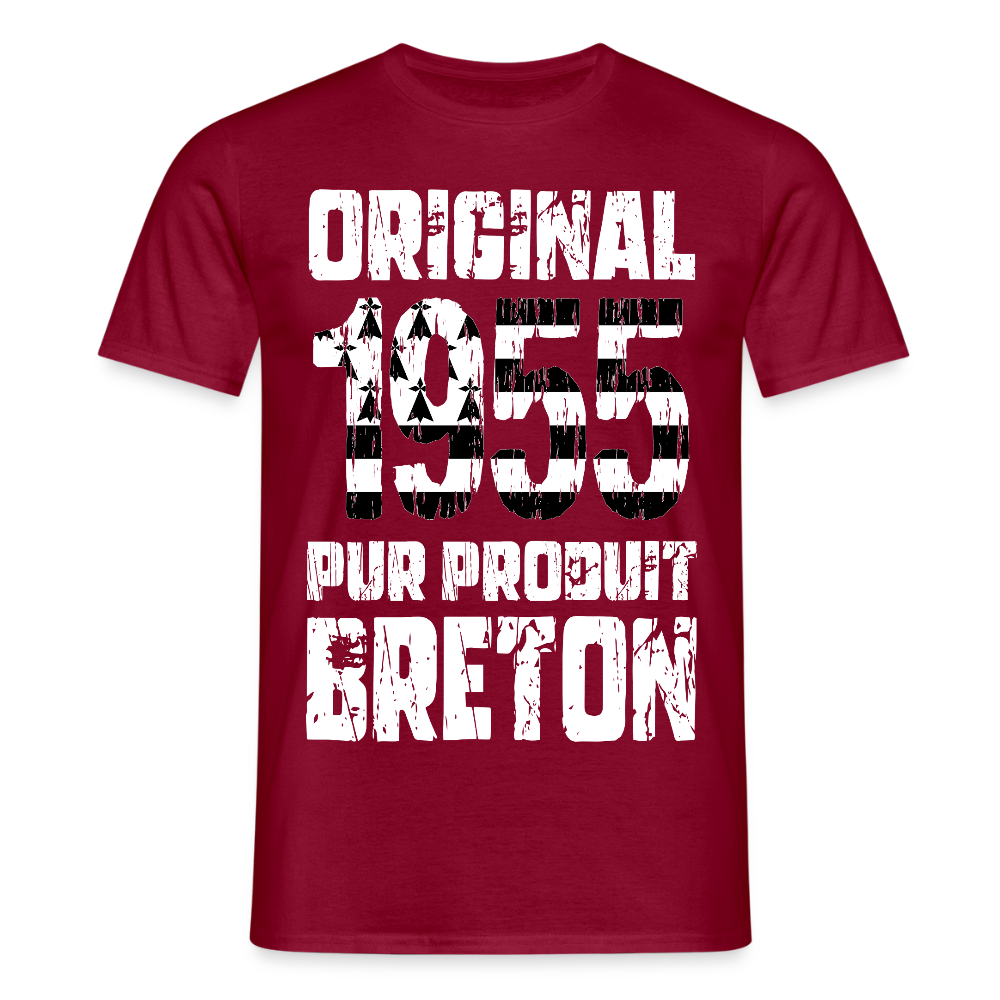 T-shirt Homme - Anniversaire 70 Ans - Original 1955 - Pur produit Breton - rouge brique