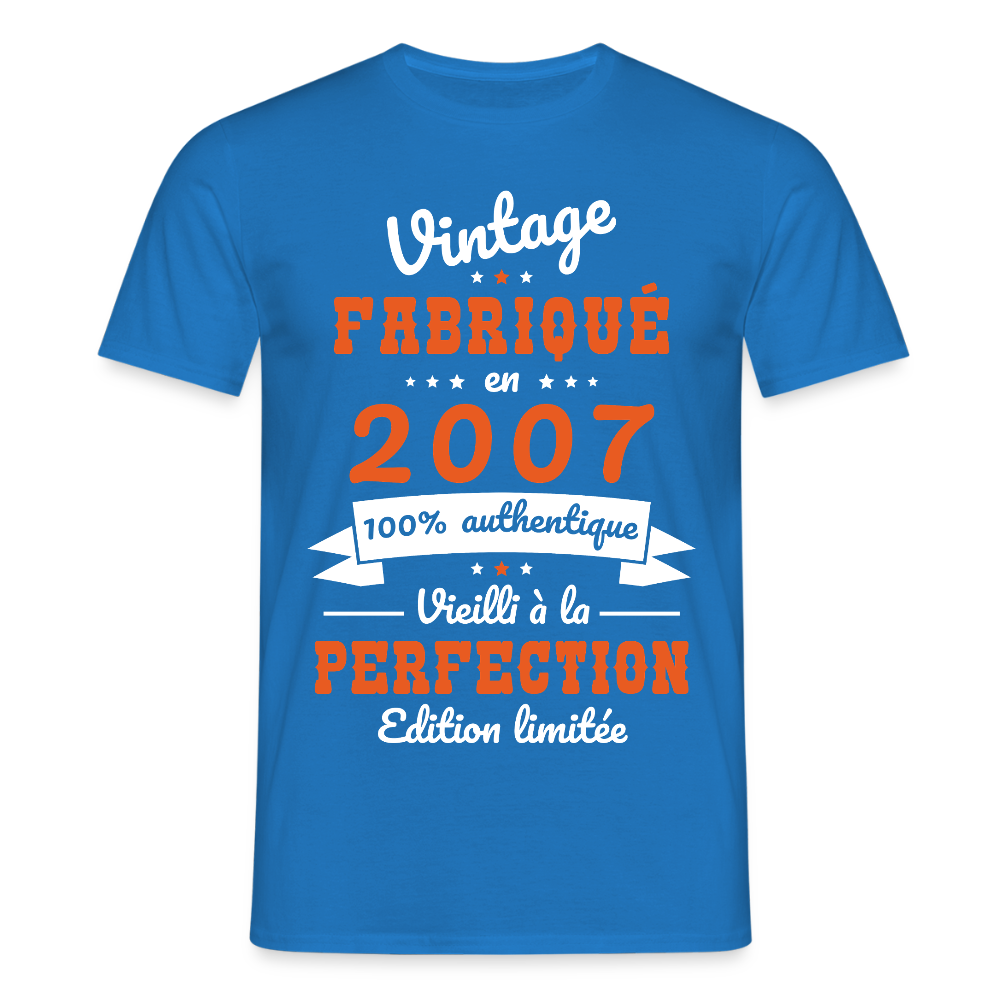 T-shirt Homme - Anniversaire 18 Ans - Vintage fabriqué en 2007 - bleu royal
