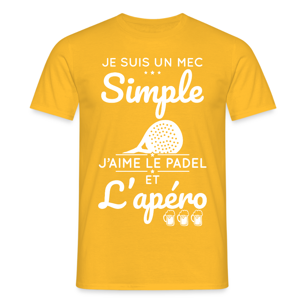 T-shirt Homme - Mec Simple j'aime le Padel et L'apéro - jaune