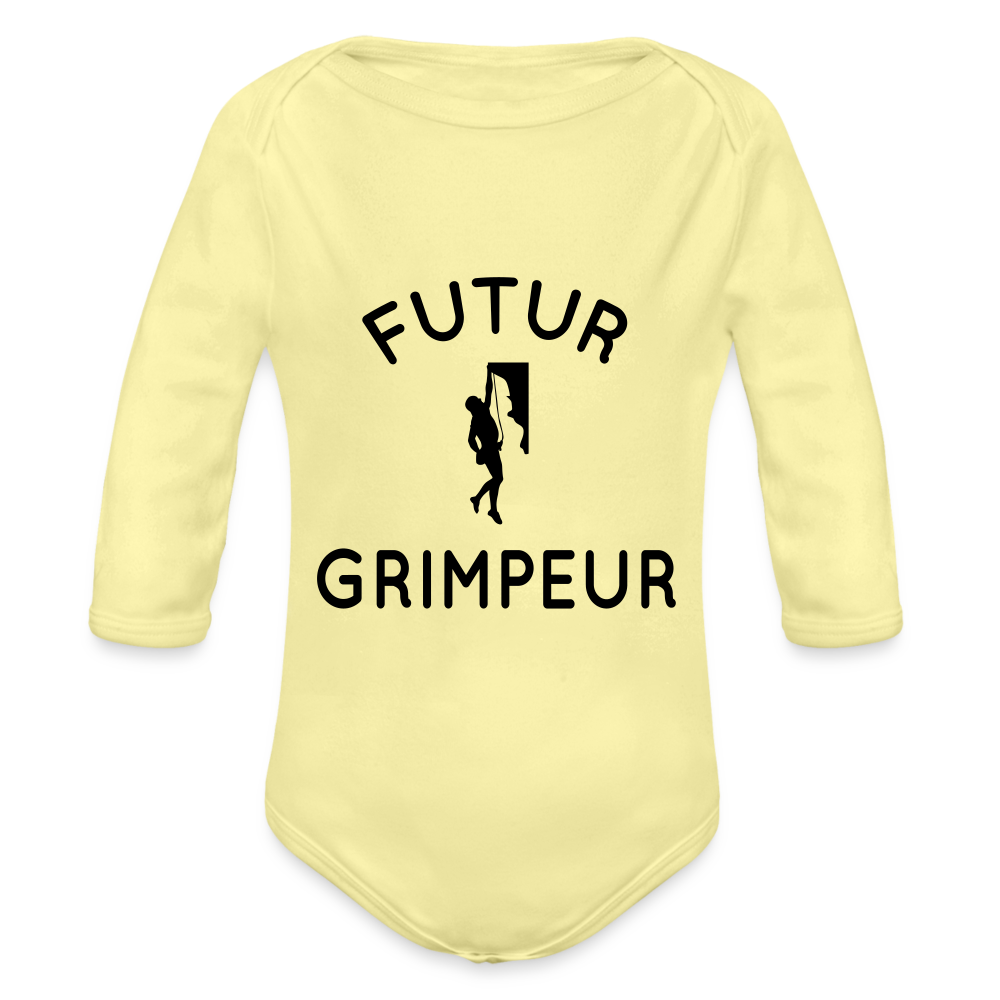 Body Bébé bio manches longues - Futur grimpeur - jaune délavé
