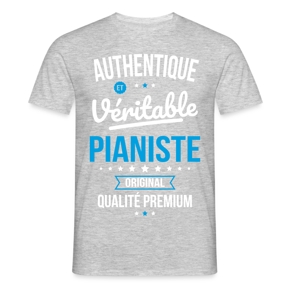 T-shirt Homme - Authentique et véritable Pianiste - gris chiné