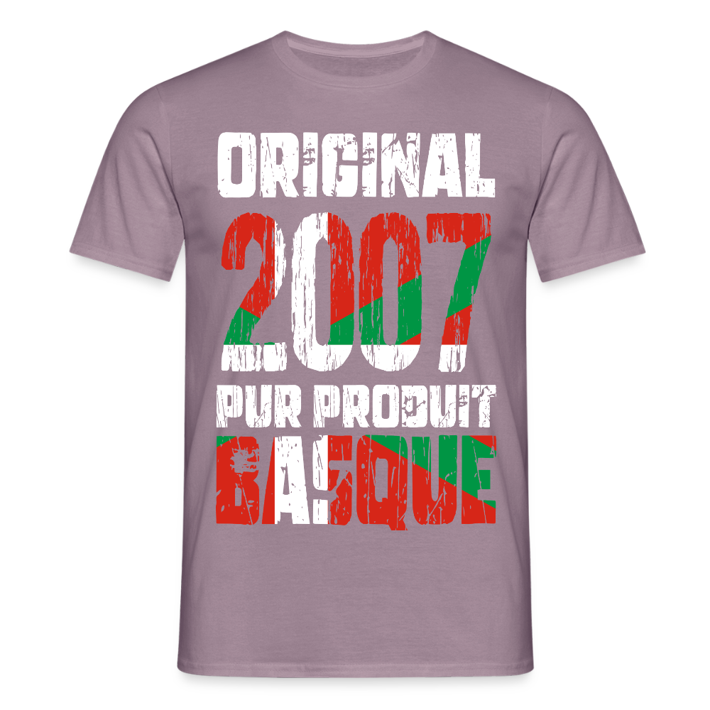 T-shirt Homme - Anniversaire 18 Ans - Original 2007 - Pur produit Basque - mauve gris