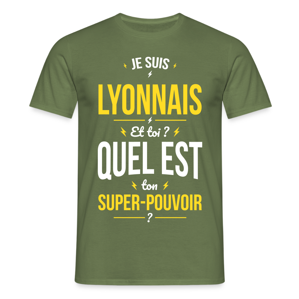 T-shirt Homme - Je suis Lyonnais - Super-pouvoir - vert militaire
