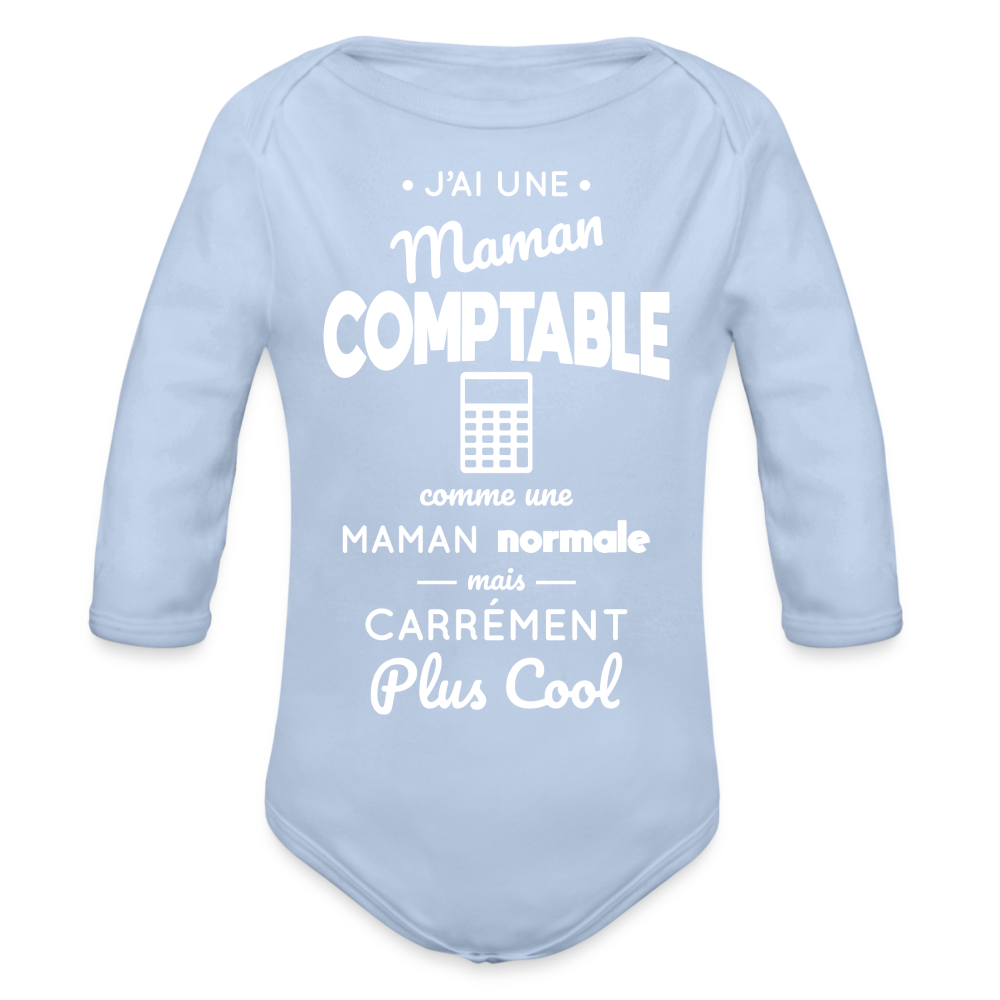 Body Bébé bio manches longues - J'ai une maman comptable - ciel