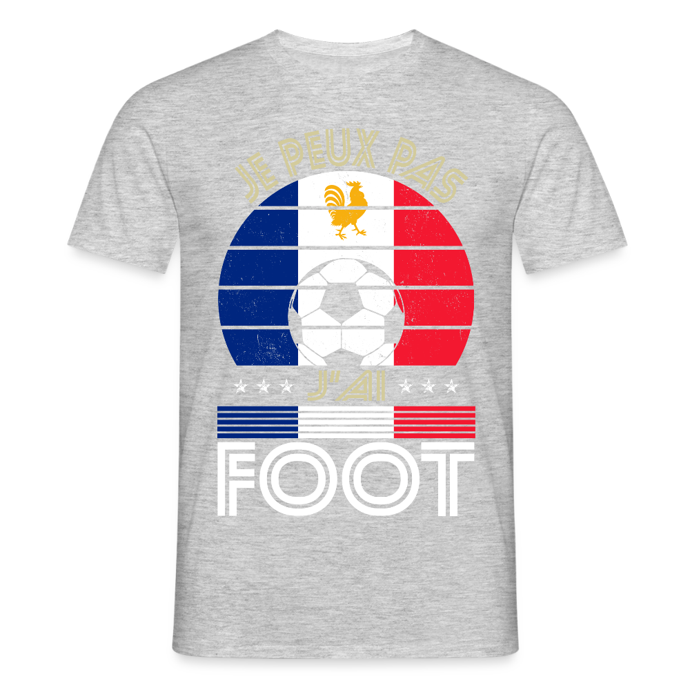T-shirt Homme - Je peux pas j'ai Foot - France - gris chiné