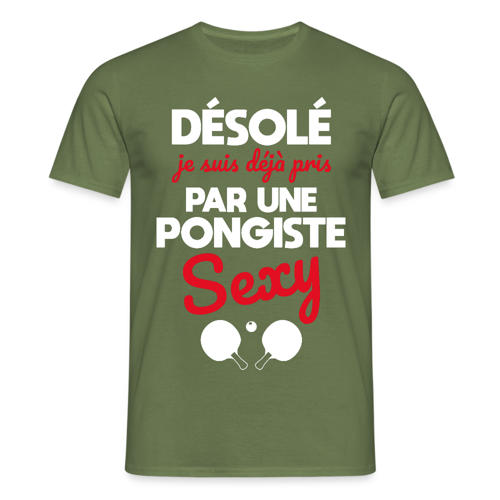 T-shirt Homme - Je suis pris par une pongiste sexy - vert militaire