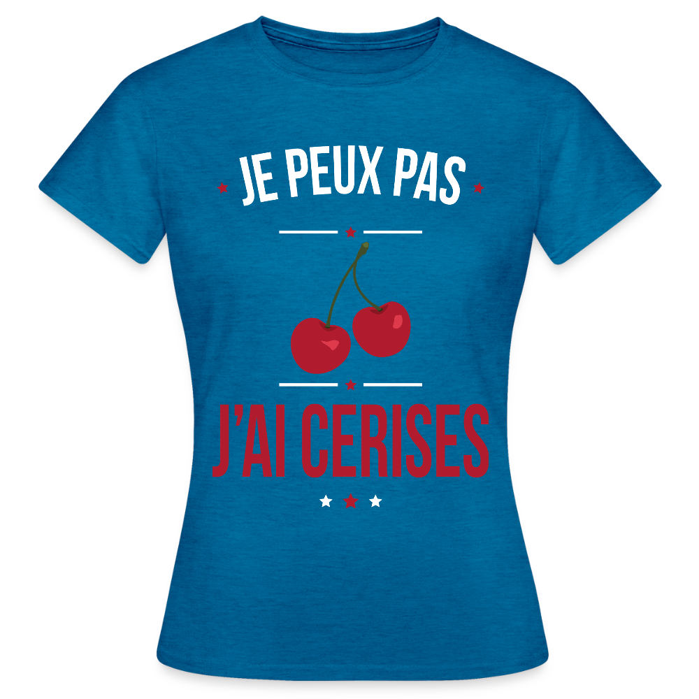 T-shirt Femme - Je peux pas j'ai cerises - bleu saphir antique chiné