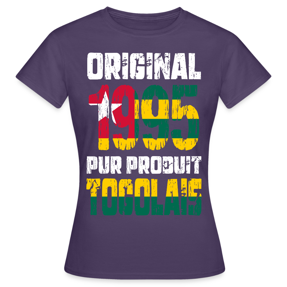 T-shirt Femme - Anniversaire 30 Ans - Original 1995 - Pur produit Togolais - violet foncé
