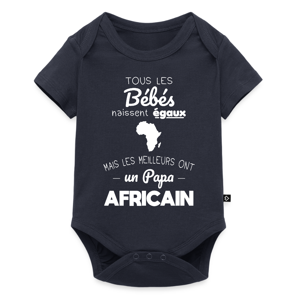 Body Bébé bio manches courtes - Les Meilleurs Ont Un Papa Africain - bleu marine