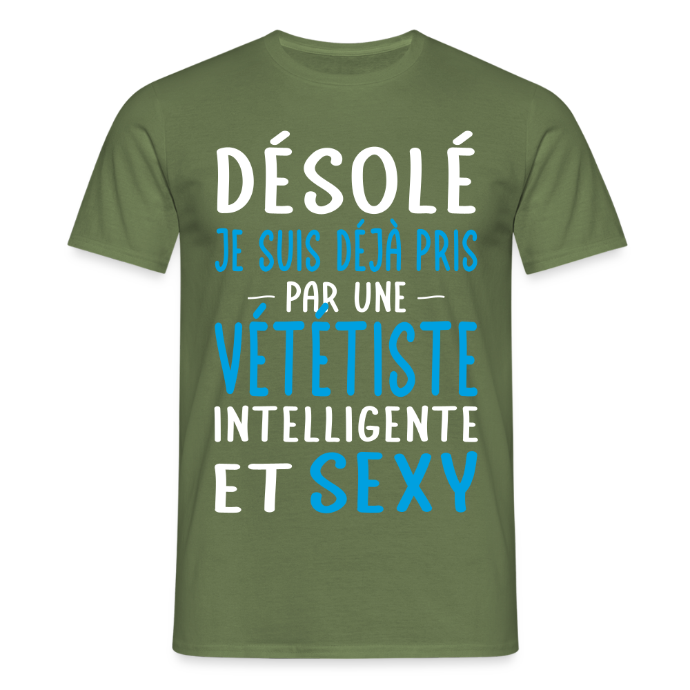 T-shirt Homme - Je suis pris par une vététiste intelligente et sexy - vert militaire