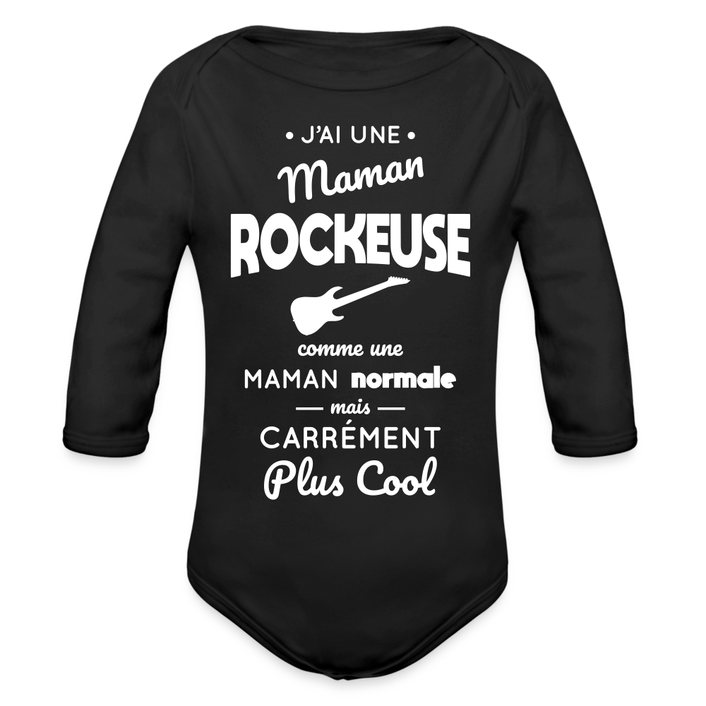 Body Bébé bio manches longues - J'ai une maman rockeuse - noir