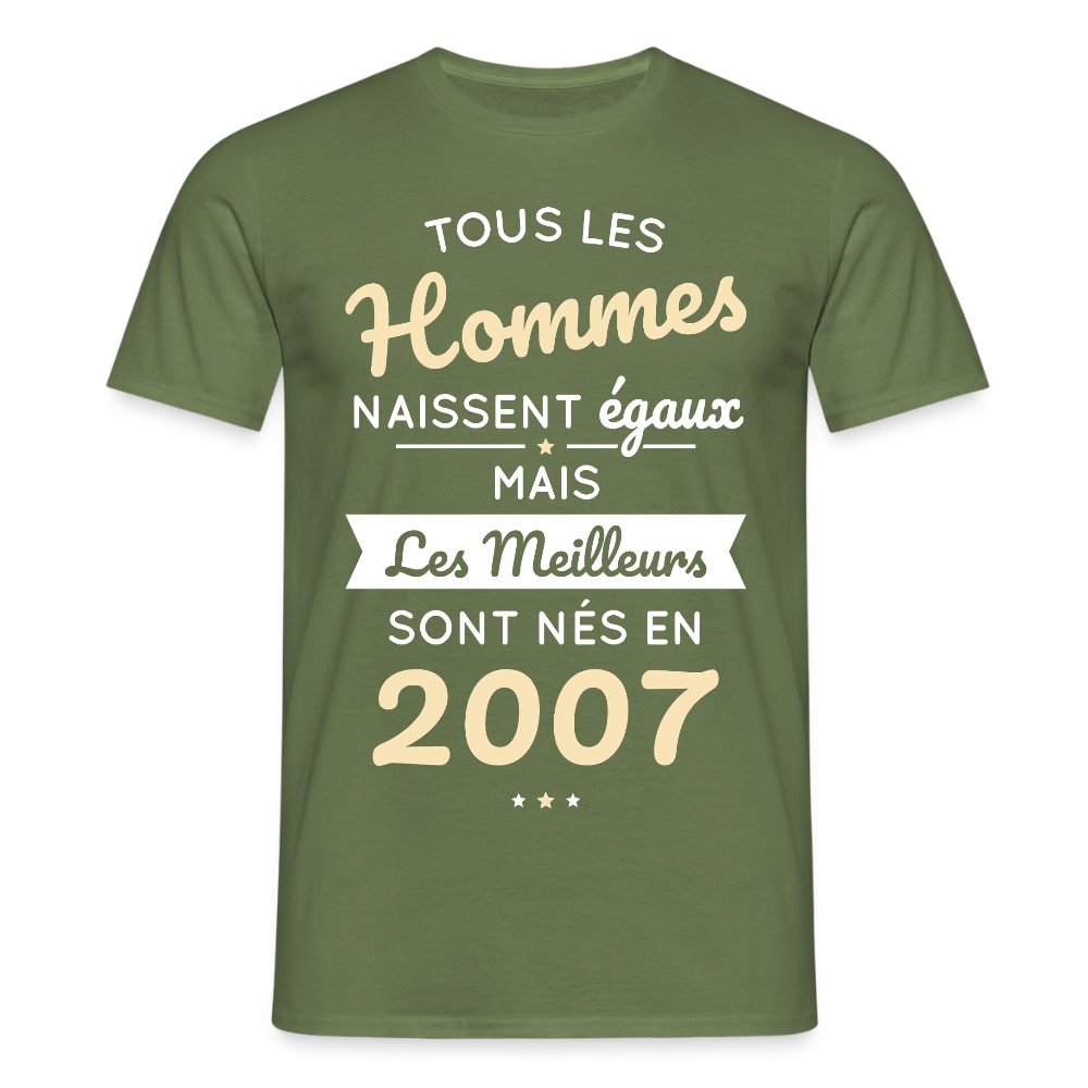 T-shirt Homme - Anniversaire 18 Ans - Les meilleurs sont nés en 2007 - vert militaire