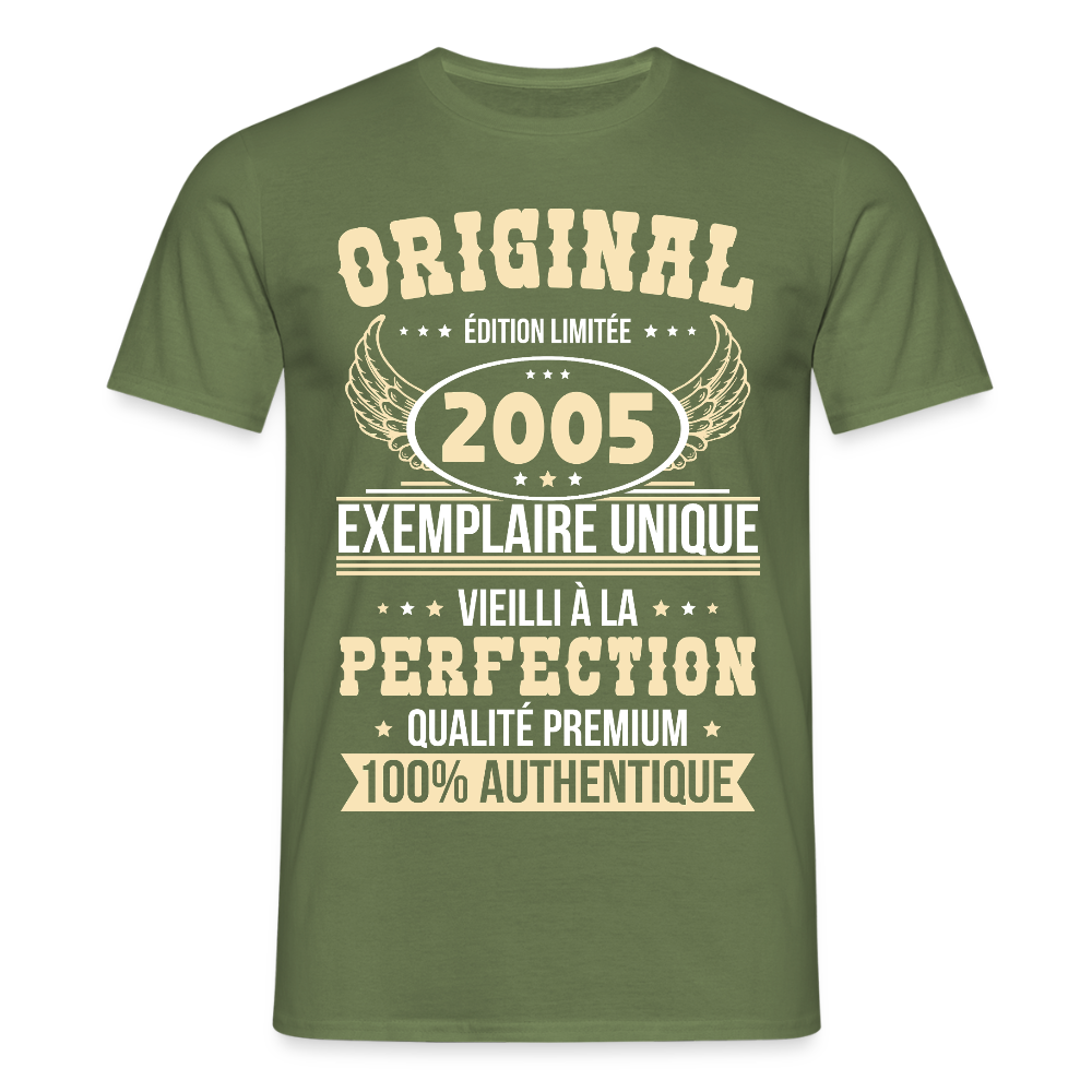 T-shirt Homme - Anniversaire 20 Ans - Original 2005 - vert militaire