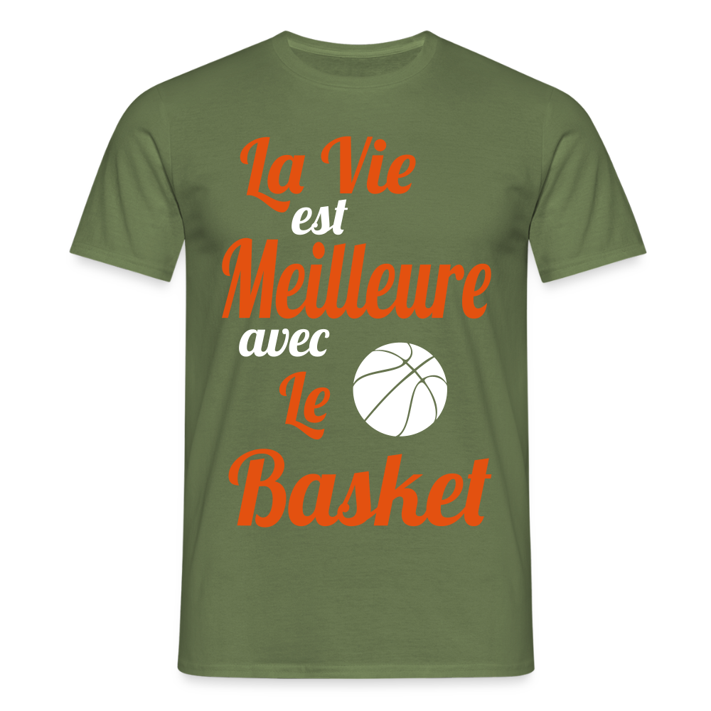 T-shirt Homme - La vie est meilleure avec le Basket - vert militaire
