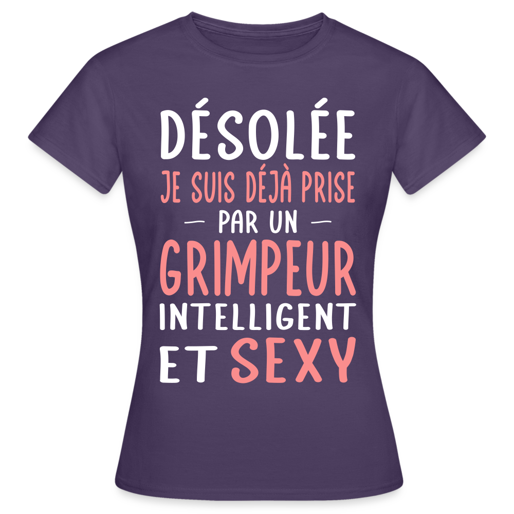 T-shirt Femme - Je suis prise par un grimpeur intelligent et sexy - violet foncé