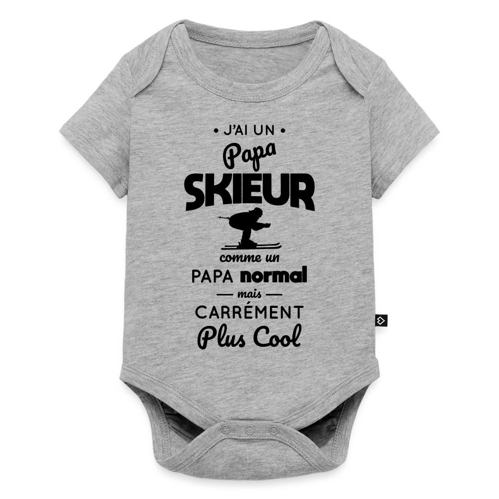 Body Bébé bio manches courtes - J'ai un papa skieur - gris chiné