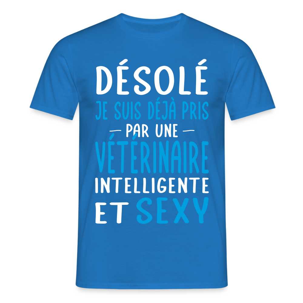 T-shirt Homme - Je suis pris par une vétérinaire intelligente et sexy - bleu royal