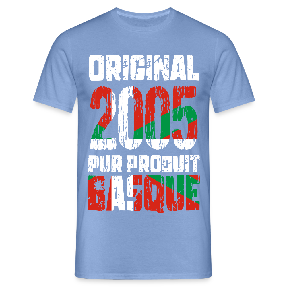 T-shirt Homme - Anniversaire 20 Ans - Original 2005 - Pur produit Basque - carolina blue