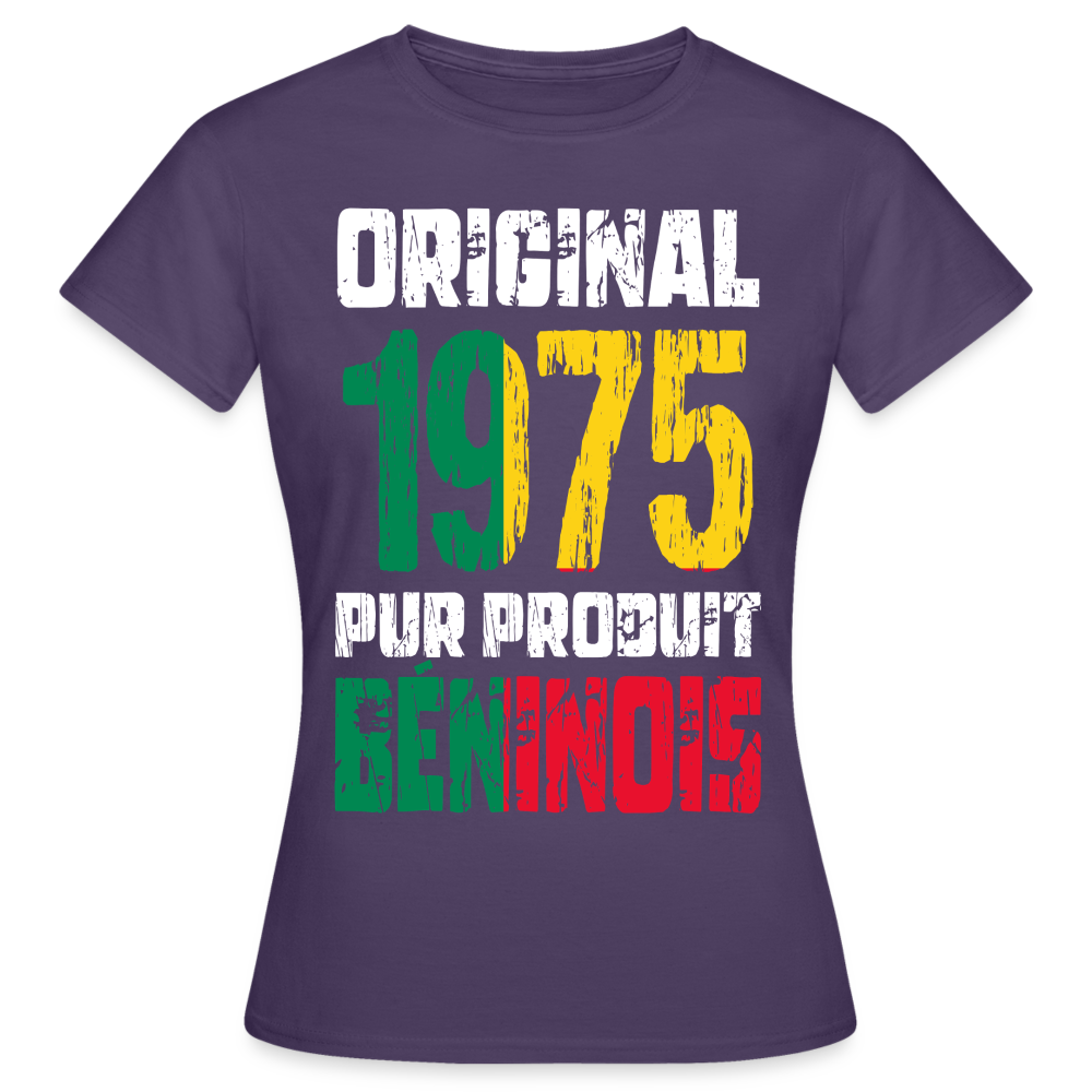 T-shirt Femme - Anniversaire 50 Ans - Original 1975 - Pur produit Béninois - violet foncé