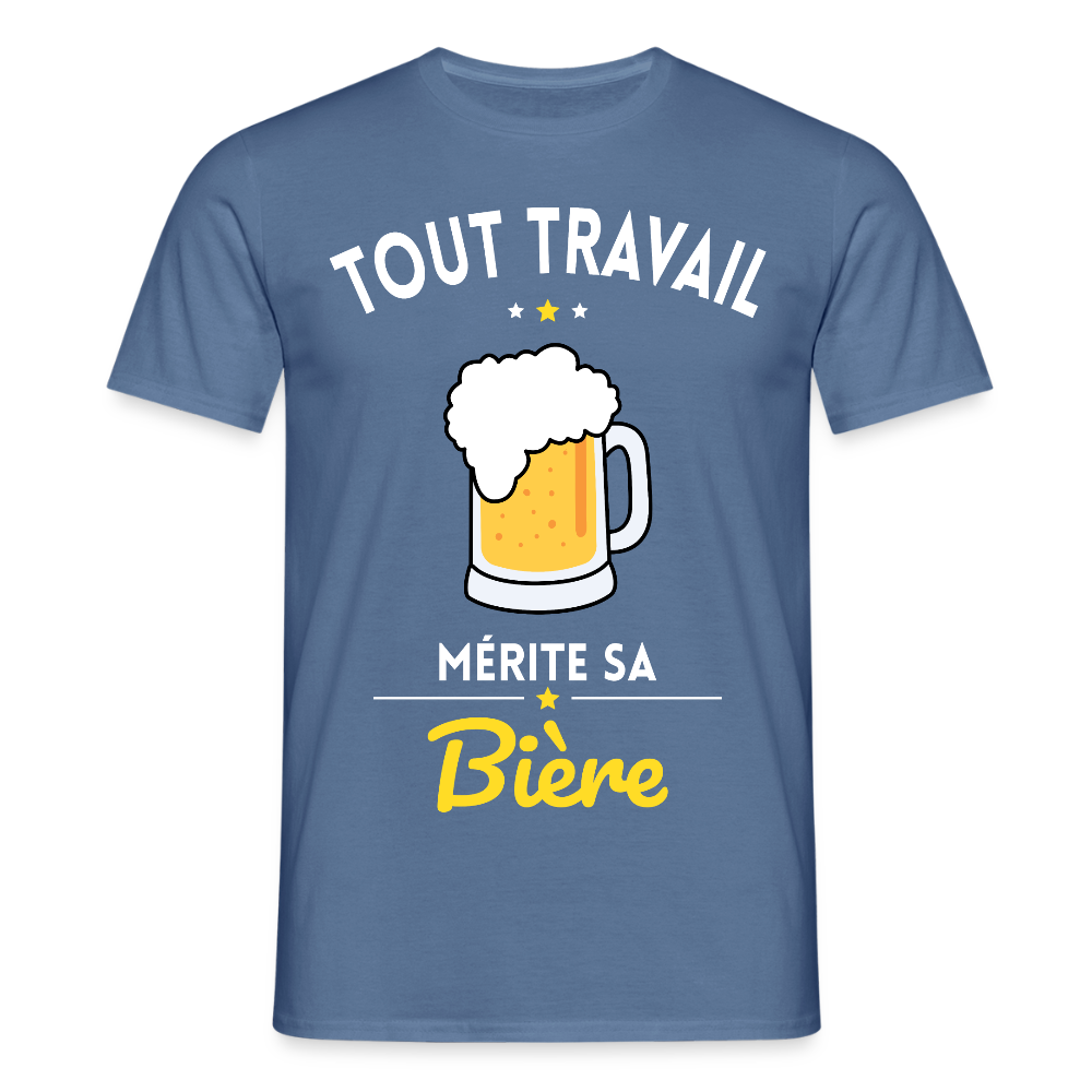 T-shirt Homme - Tout travail mérite sa bière - bleu pigeon