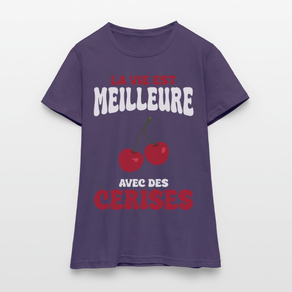 T-shirt Femme - La vie est meilleure avec des cerises - violet foncé