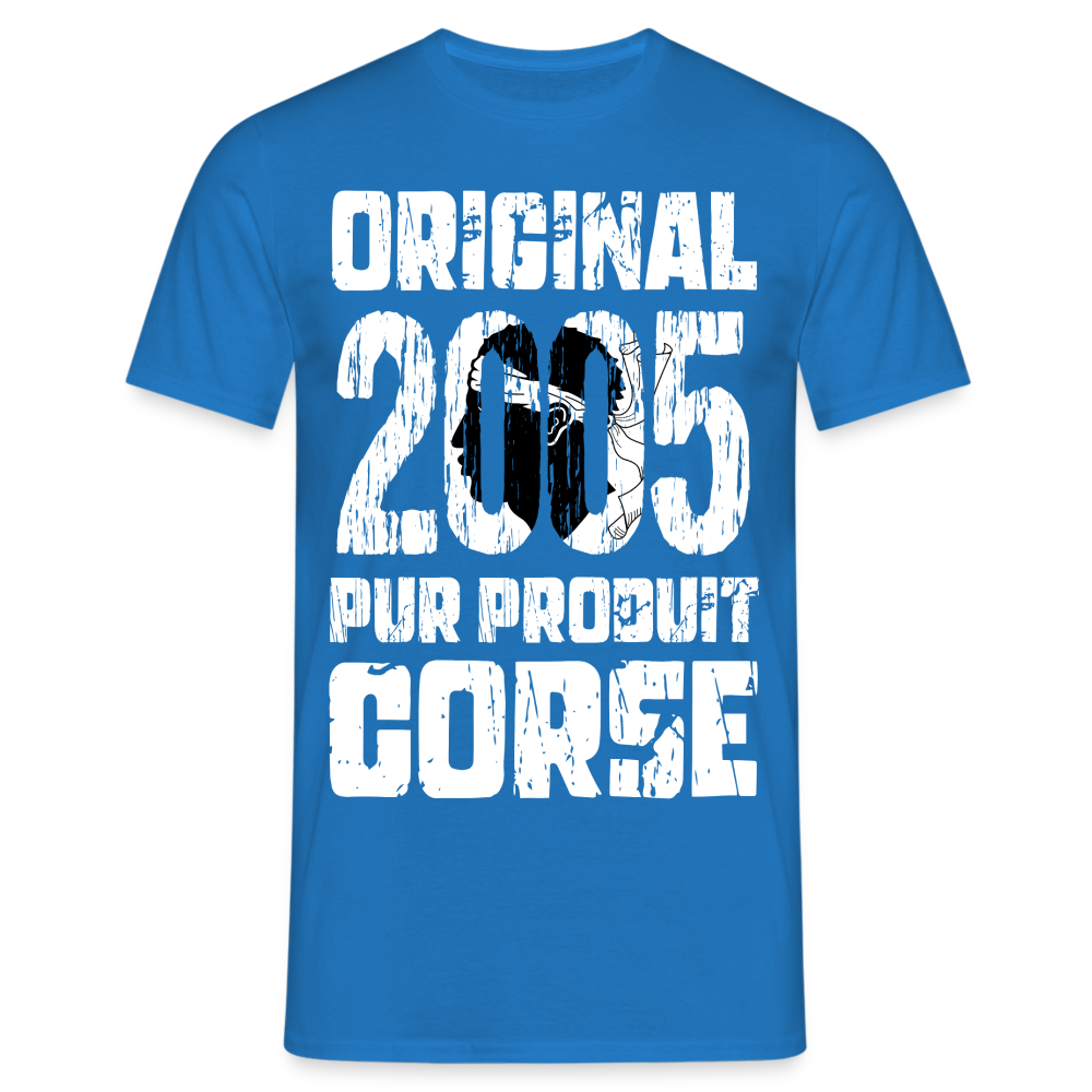 T-shirt Homme - Anniversaire 20 Ans - Original 2005 - Pur produit Corse - bleu royal
