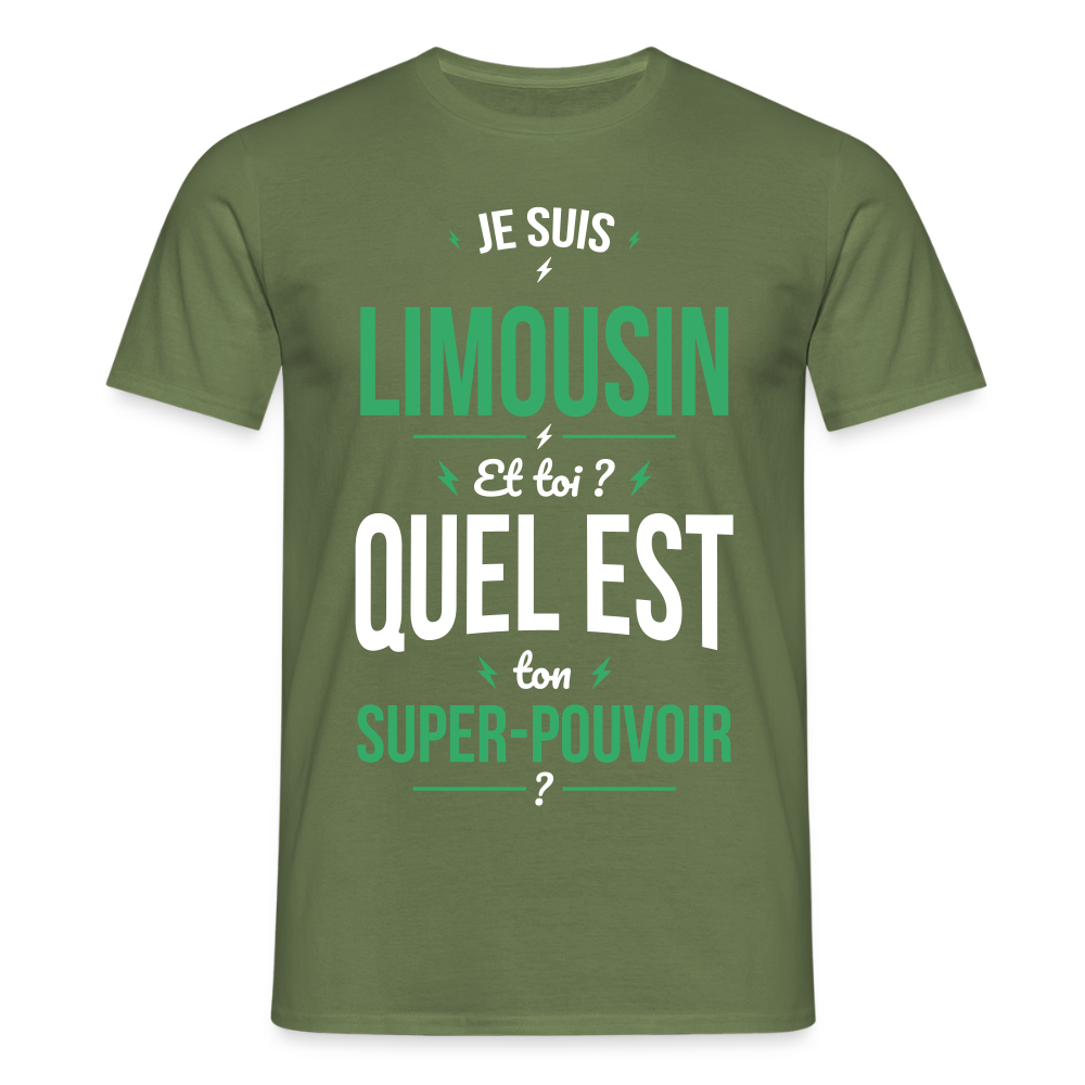 T-shirt Homme - Je suis Limousin - Super-pouvoir - vert militaire