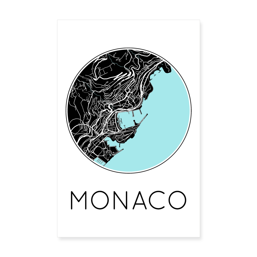 Poster Monaco - Plan Monaco - 20 x 30 cm - blanc