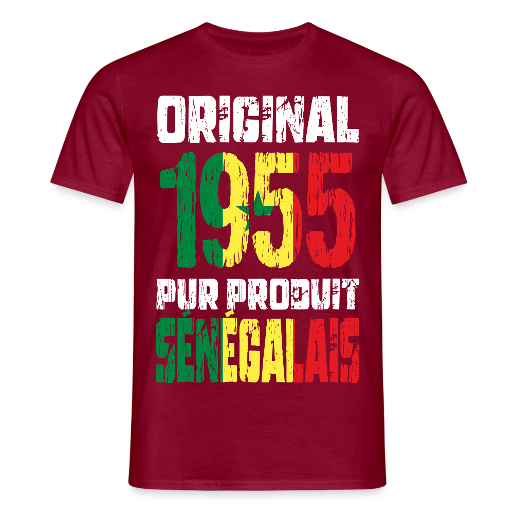 T-shirt Homme - Anniversaire 70 Ans - Original 1955 - Pur produit Sénégalais - rouge brique
