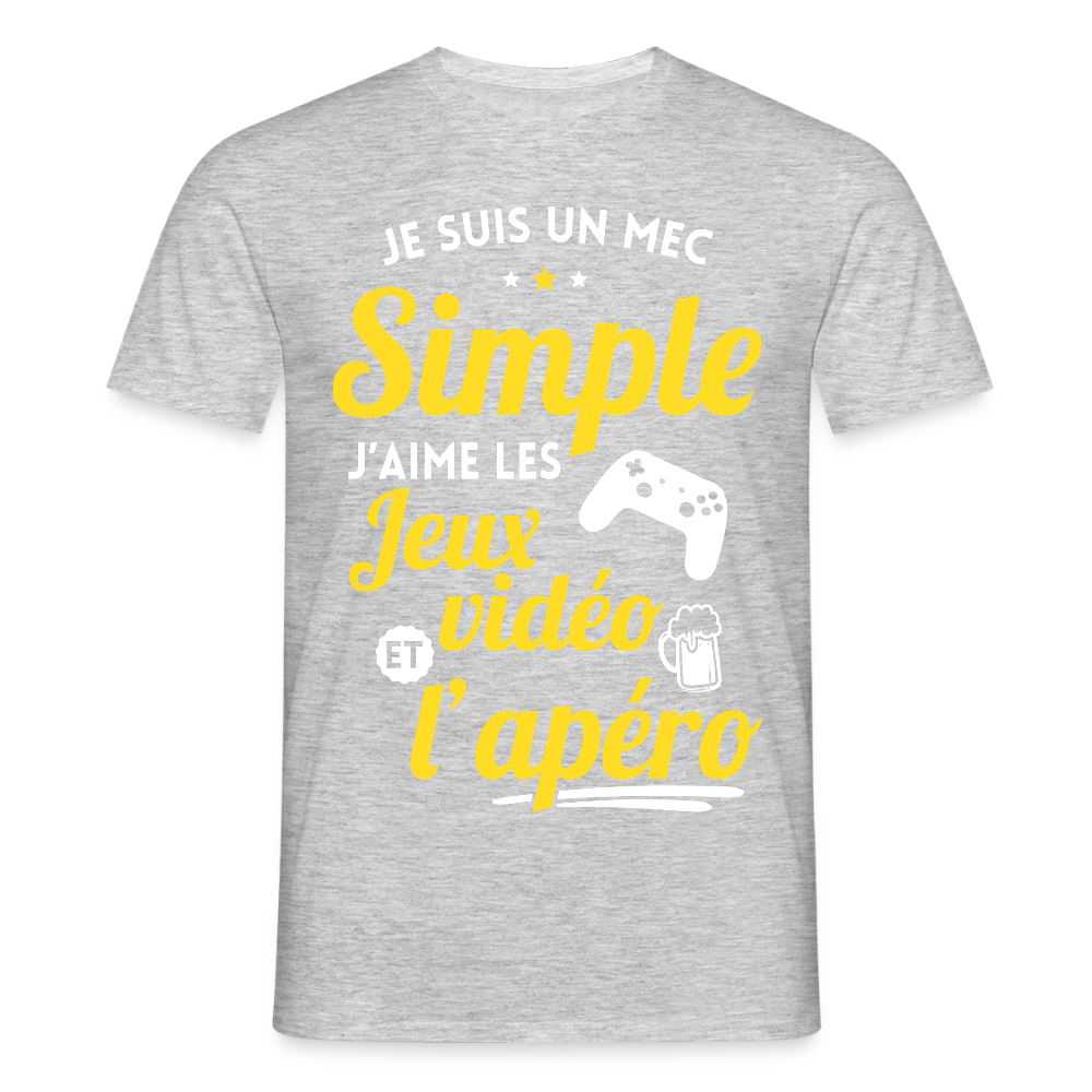 T-shirt Homme - J'aime les jeux vidéo et l'apéro - gris chiné