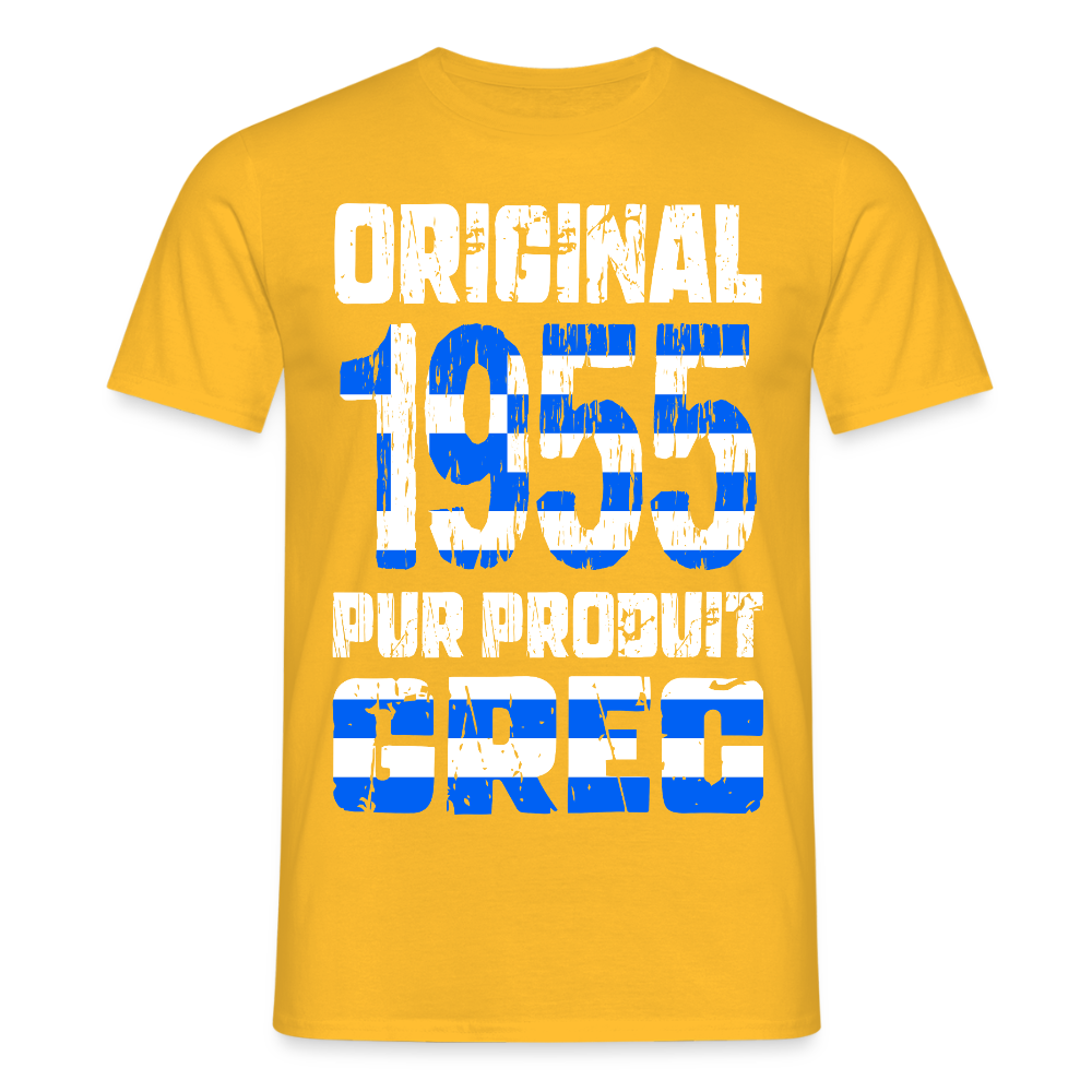 T-shirt Homme - Anniversaire 70 Ans - Original 1955 - Pur produit Grec - jaune