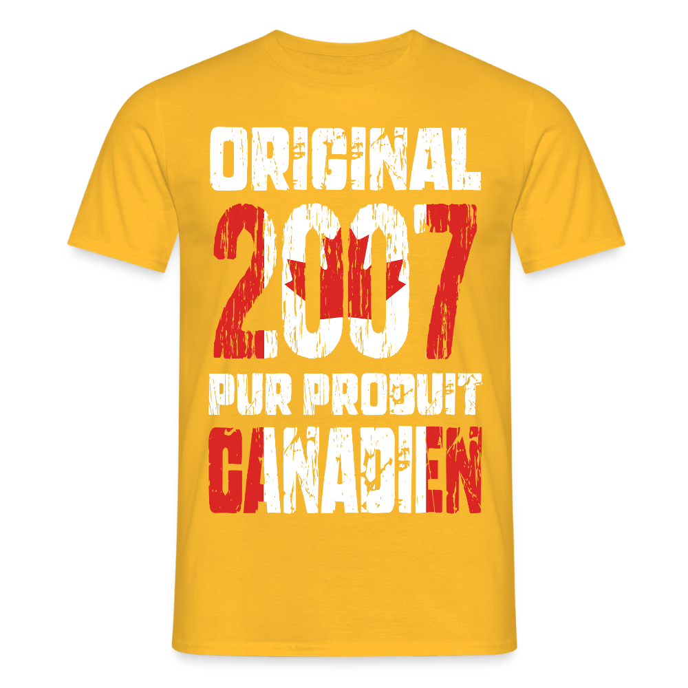 T-shirt Homme - Anniversaire 18 Ans - Original 2007 - Pur produit Canadien - jaune