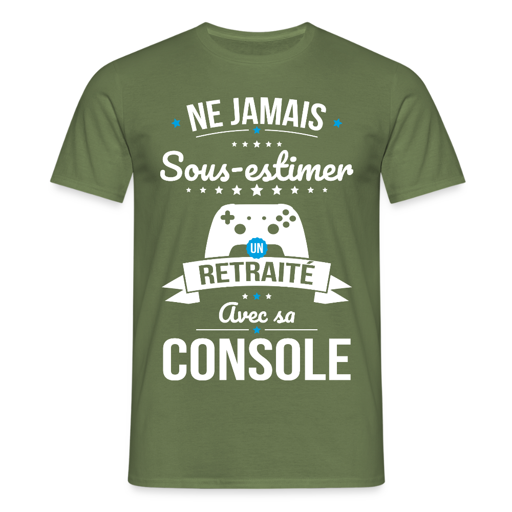 T-shirt Homme - Ne jamais sous-estimer un retraité avec sa console - vert militaire