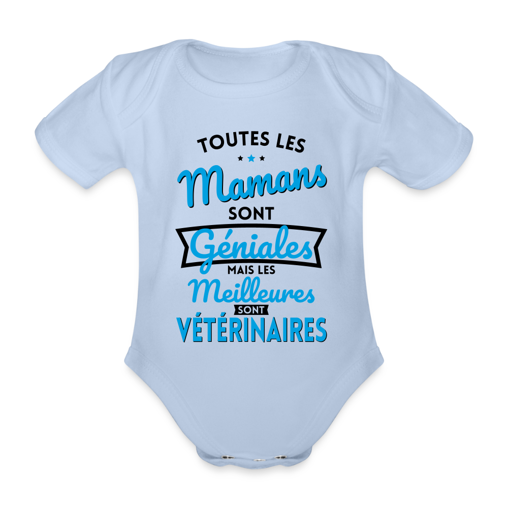 Body Bébé bio manches courtes - Mamans géniales - Les meilleures sont vétérinaires - ciel