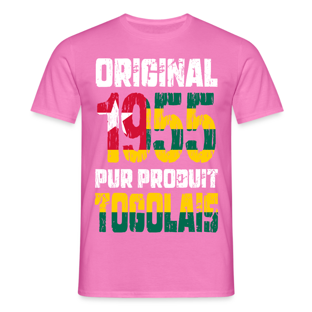 T-shirt Homme - Anniversaire 70 Ans - Original 1955 - Pur produit Togolais - rose