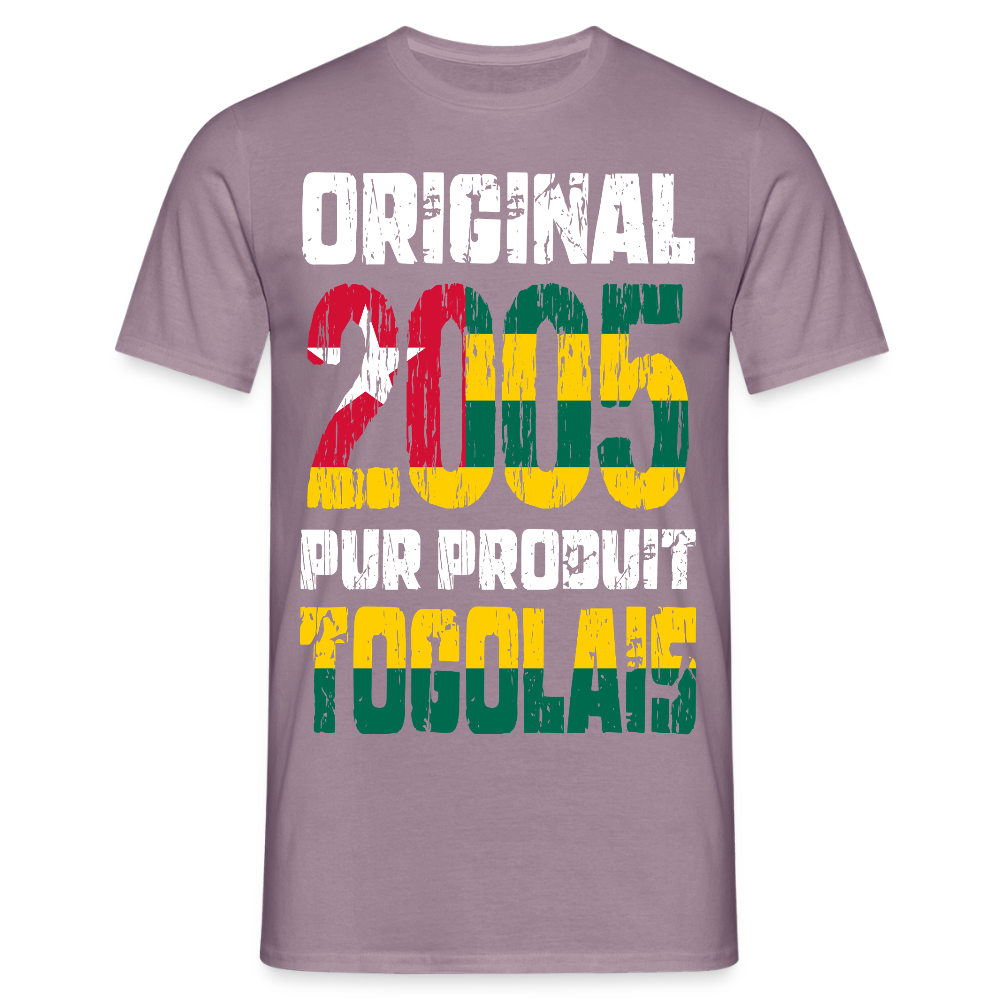 T-shirt Homme - Anniversaire 20 Ans - Original 2005 - Pur produit Togolais - mauve gris