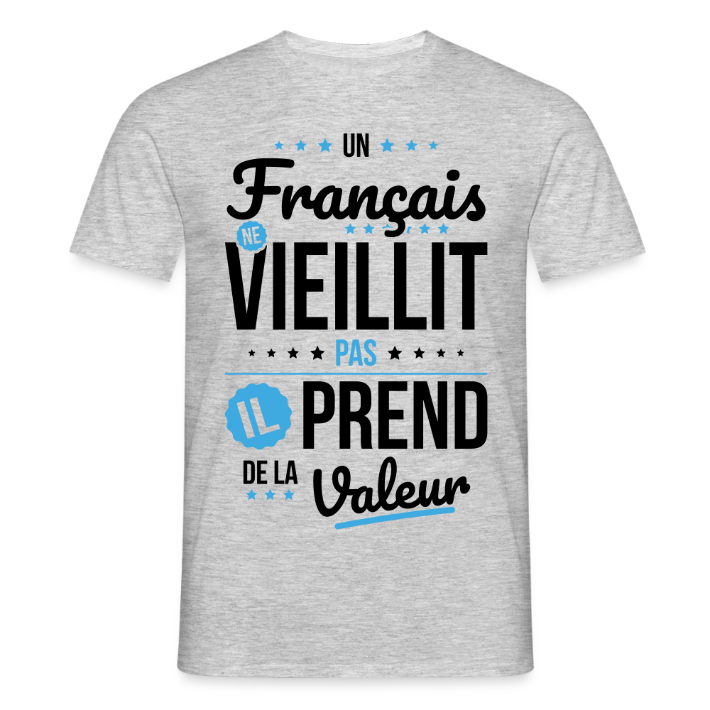T-shirt Homme - Un Français ne vieillit pas - gris chiné