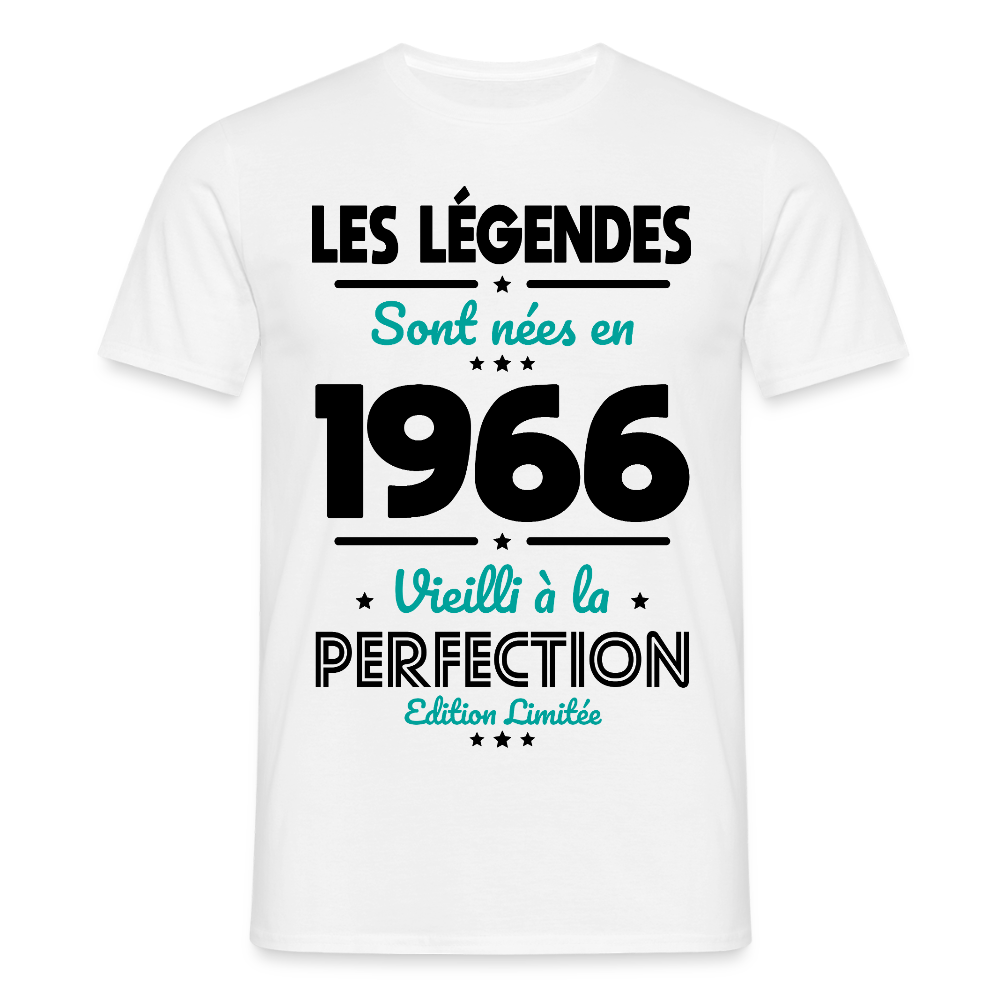 T-shirt anniversaire homme 60 ans couleur claire – Les légendes sont nées en 1966 - blanc