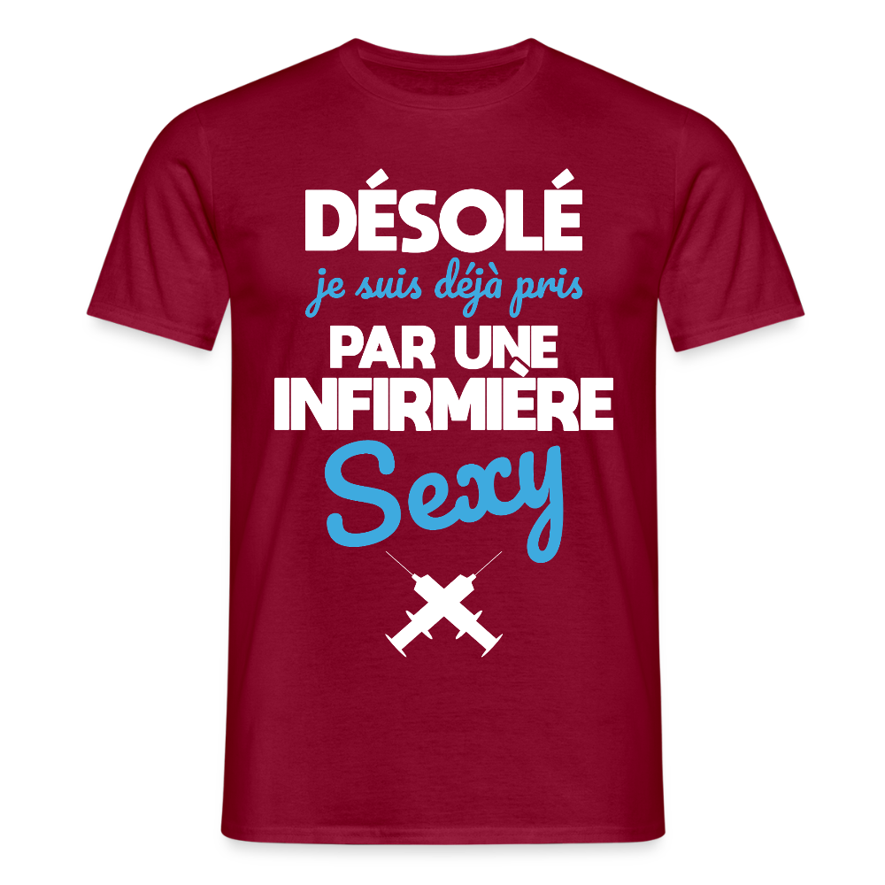 T-shirt Homme - Je suis pris par une infirmière sexy - rouge brique