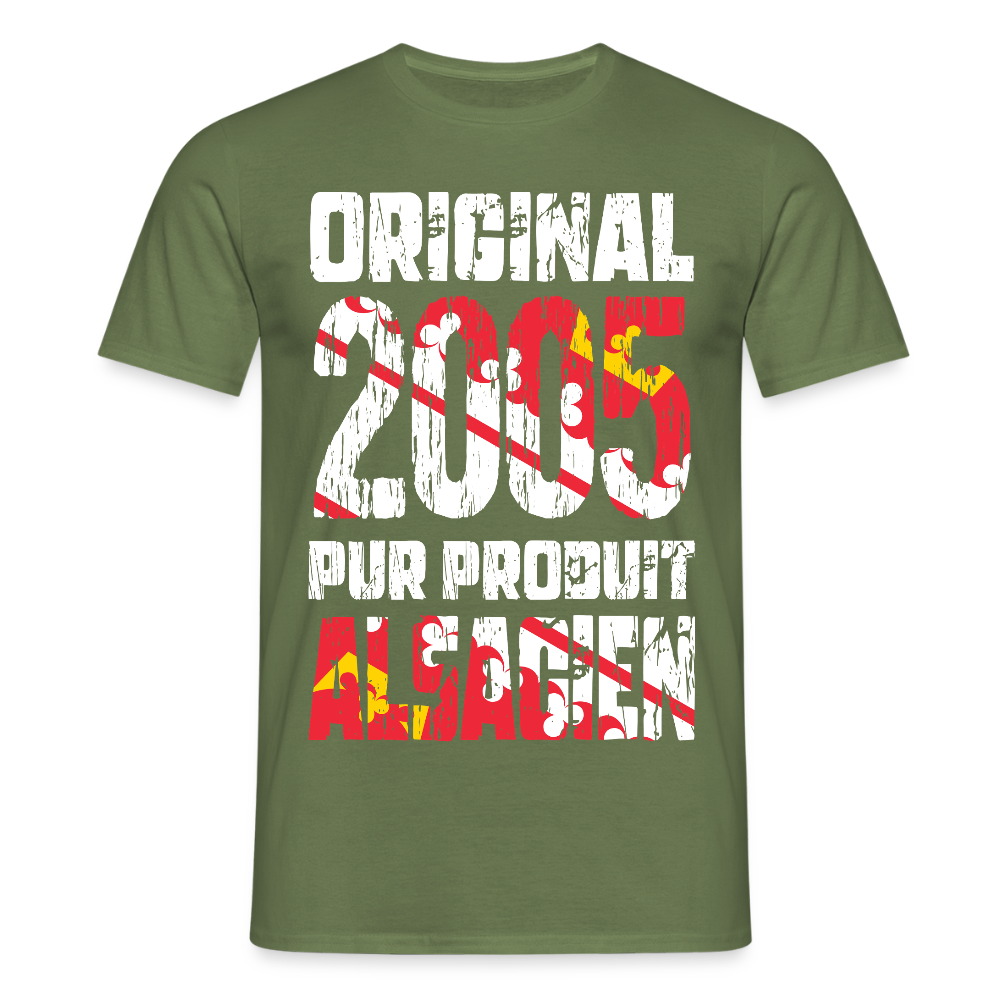 T-shirt Homme - Anniversaire 20 Ans - Original 2005 - Pur produit Alsacien - vert militaire