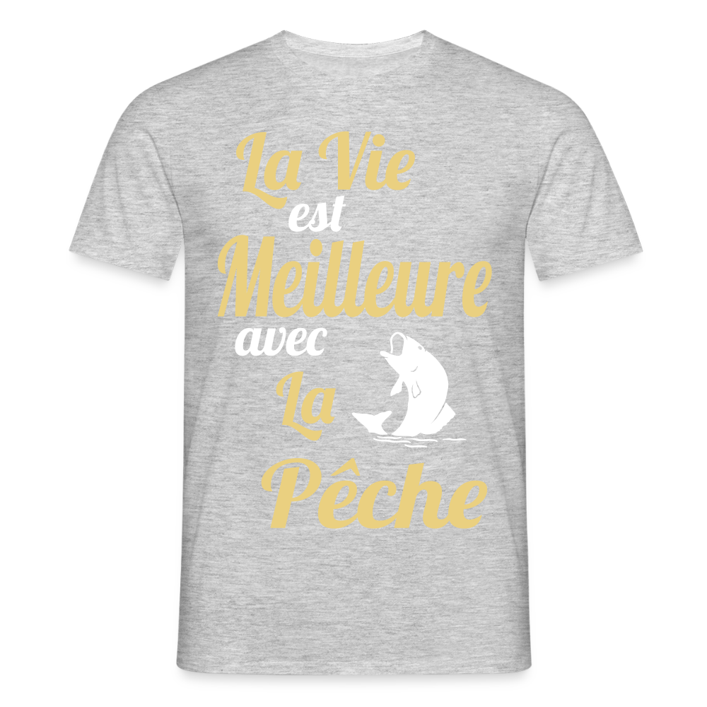 T-shirt Homme - La vie est meilleure avec la Pêche - gris chiné