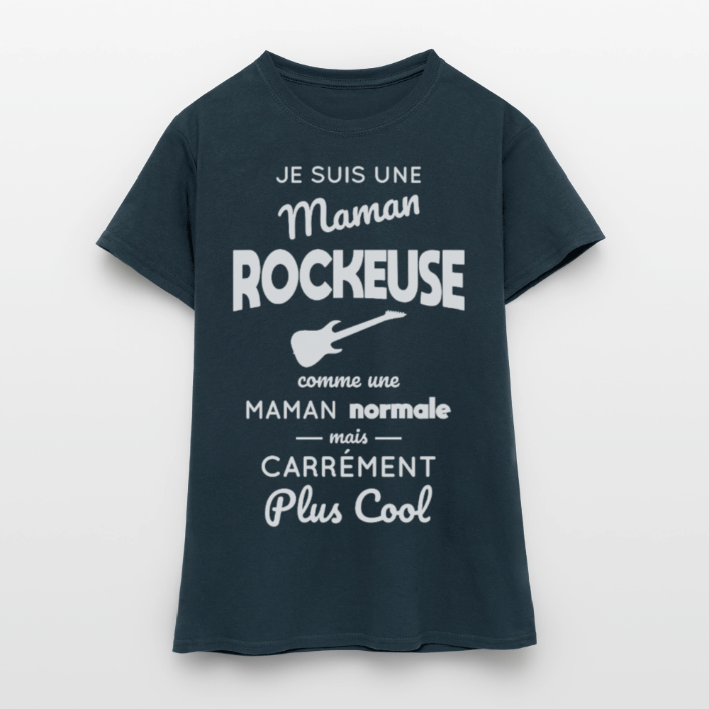 T-shirt Femme - Maman rockeuse plus cool - marine