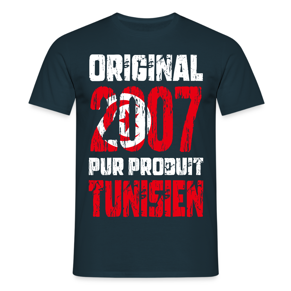 T-shirt Homme - Anniversaire 18 Ans - Original 2007 - Pur produit Tunisien - marine